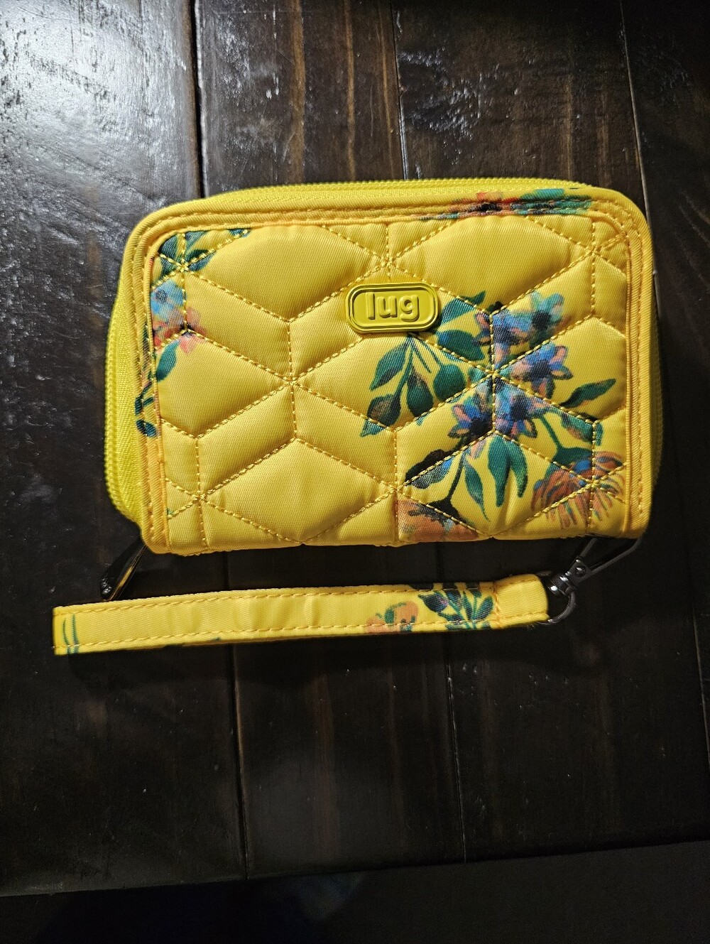 lug Yellow Quilted Wristlet with Floral Print